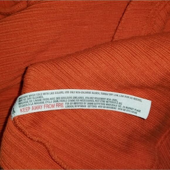 Free People Orange Ribbed Plunging Tie Boho Chic Vacation Short Sleeve Blouse - Picture 5 of 6